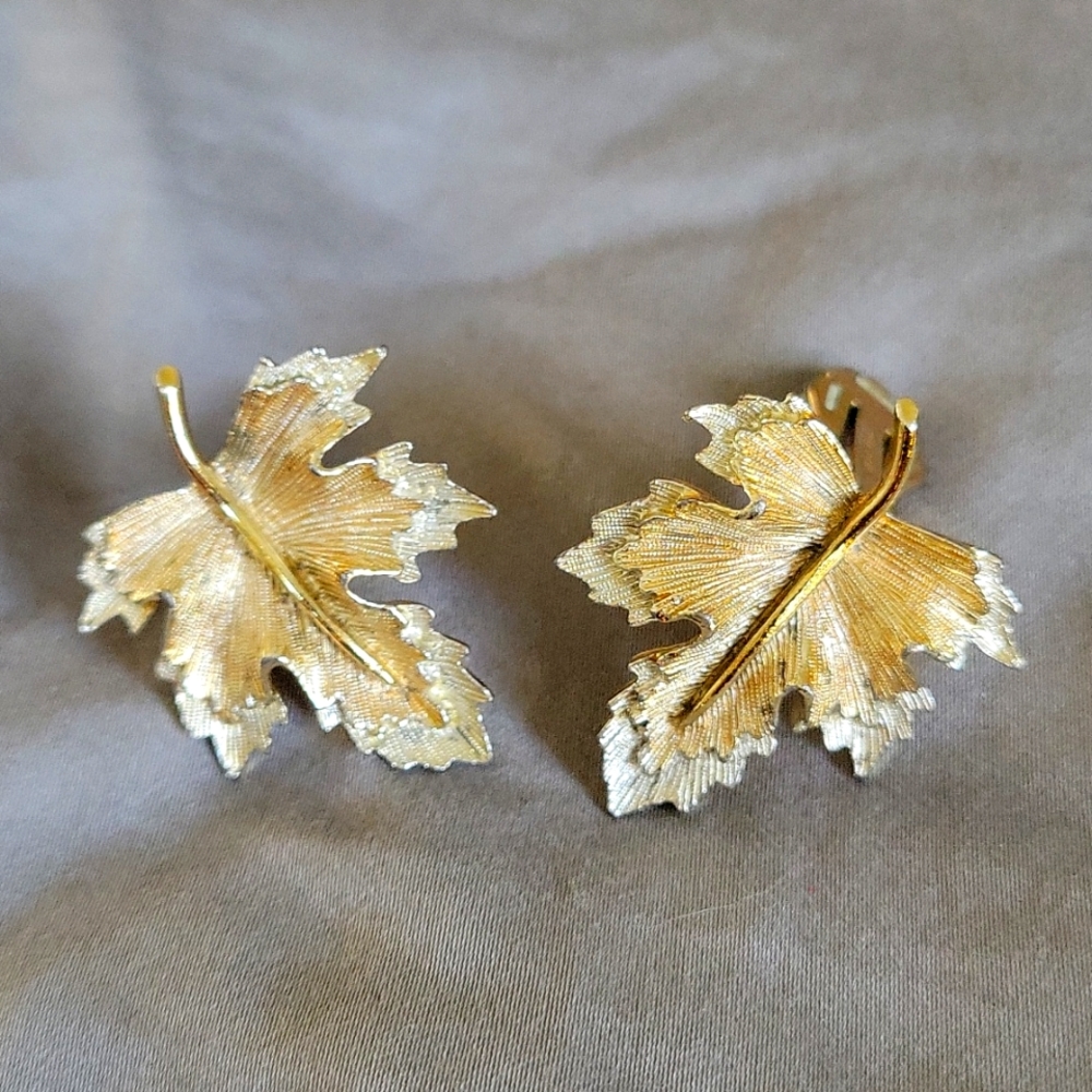 Trifari Vintage Maple Leaf Earrings ( Circa 1930s )